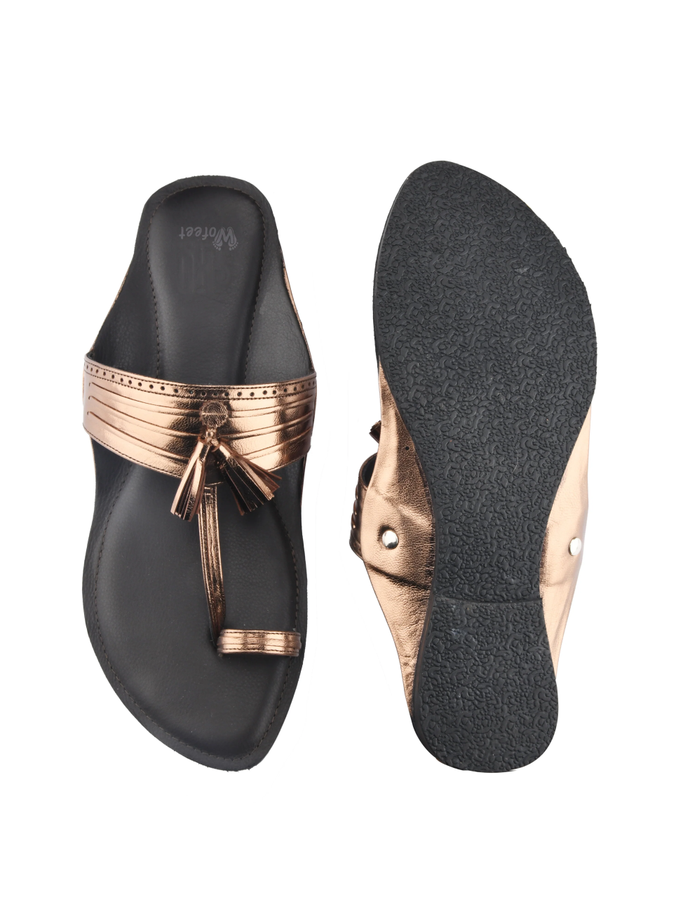 Bronze Kolhapuri Flats Sandals For Women - Image 2