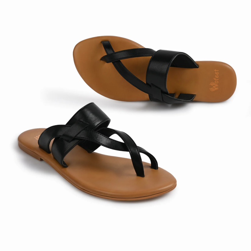 Genoa Black Flat Sandals For Women - Image 2