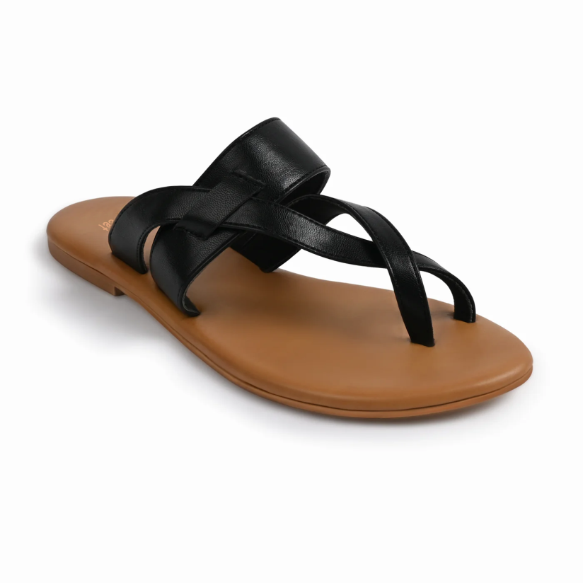 Genoa Black Flat Sandals For Women - Image 5