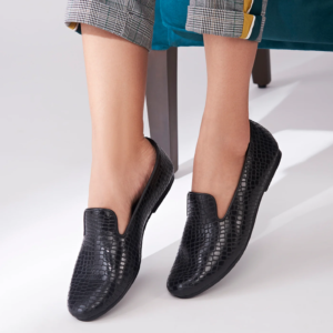 Madison Black Croc Loafers For Women