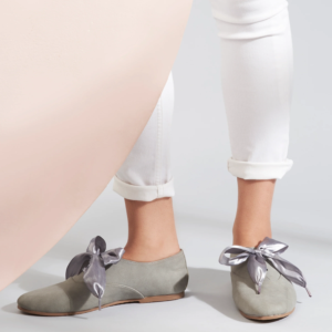 Freya Grey Derby Shoes With Bow Laces For Women