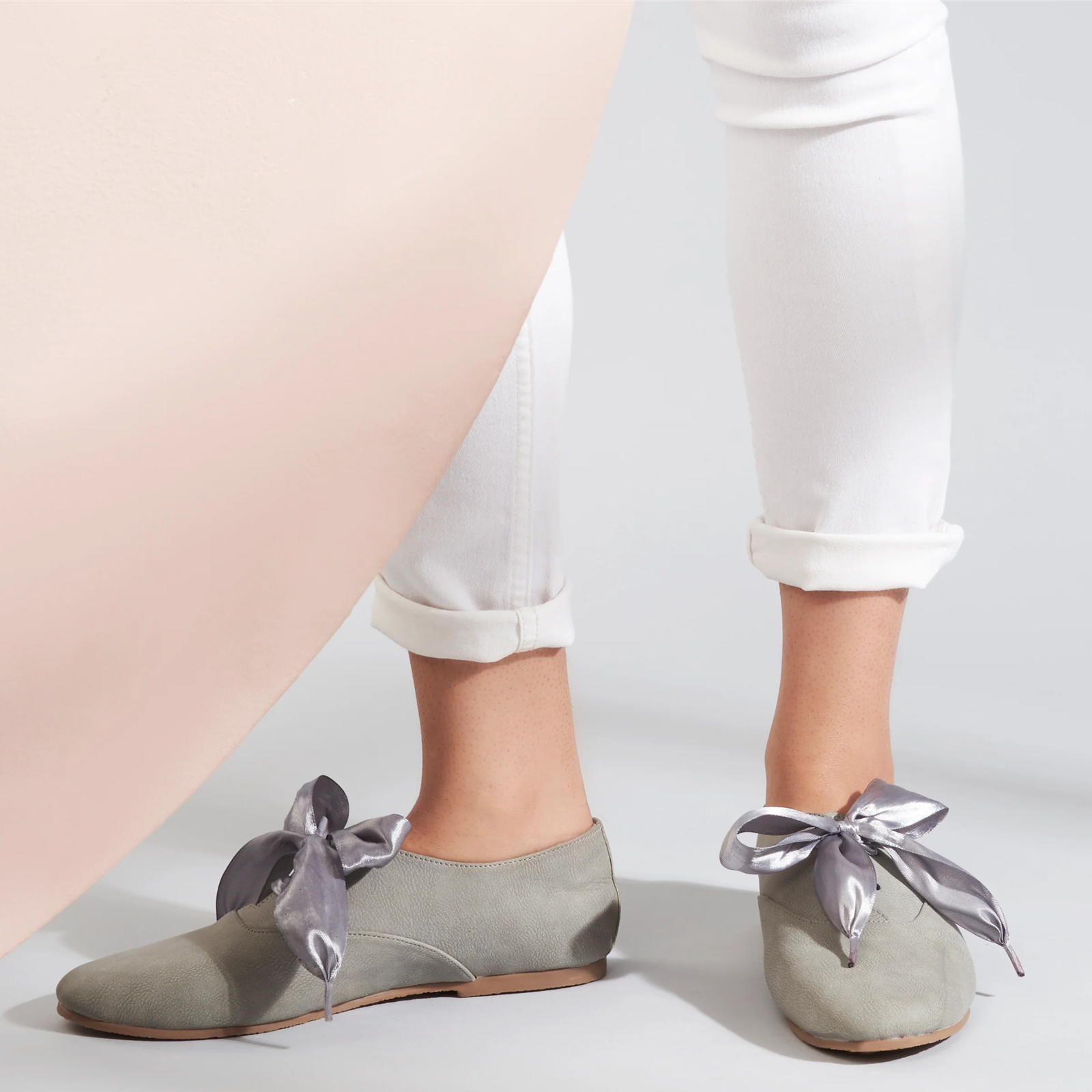 Freya Grey Derby Shoes With Bow Laces For Women