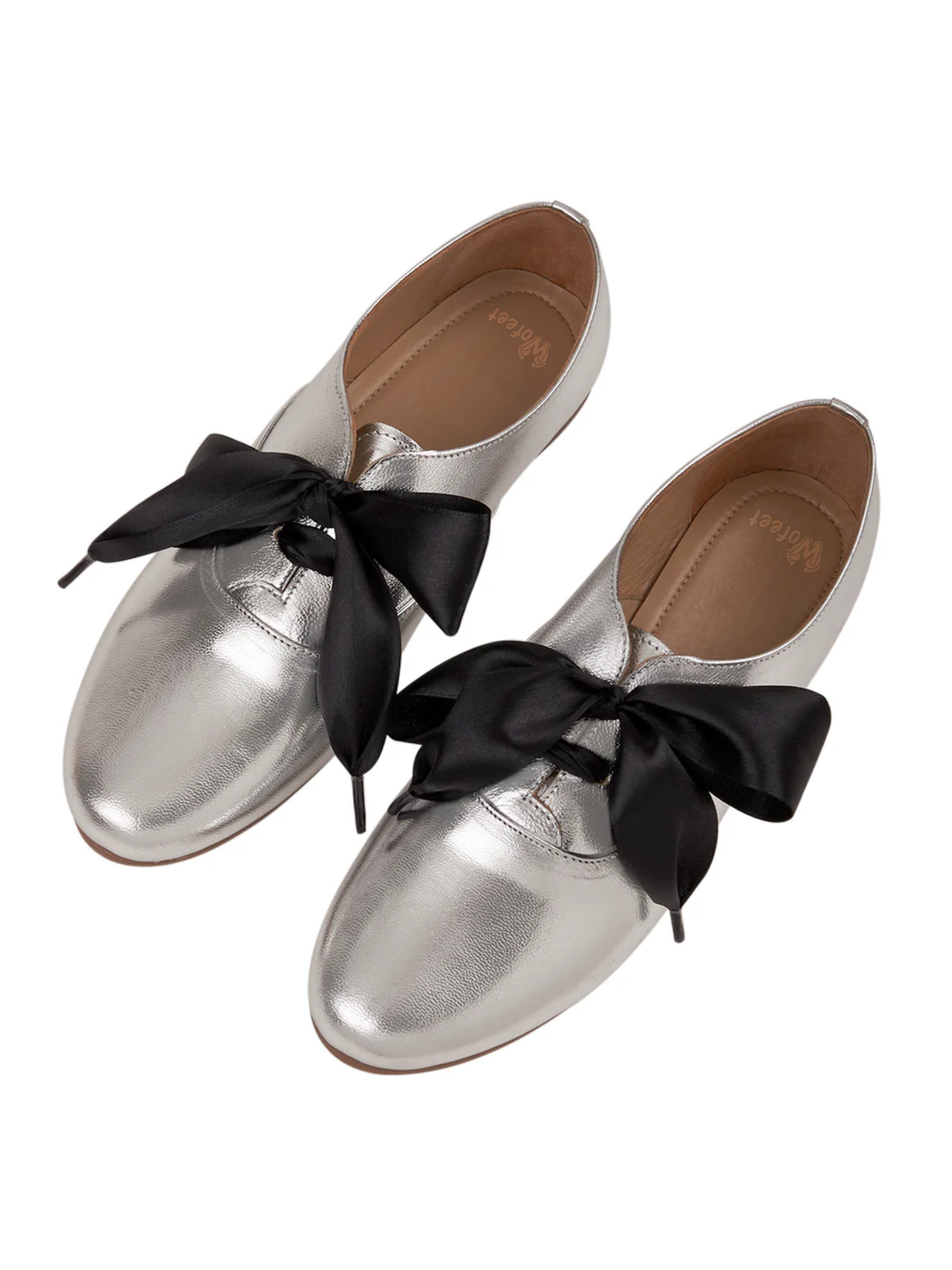 Freya Silver Derby Shoes With Bow Laces For Women - Image 2