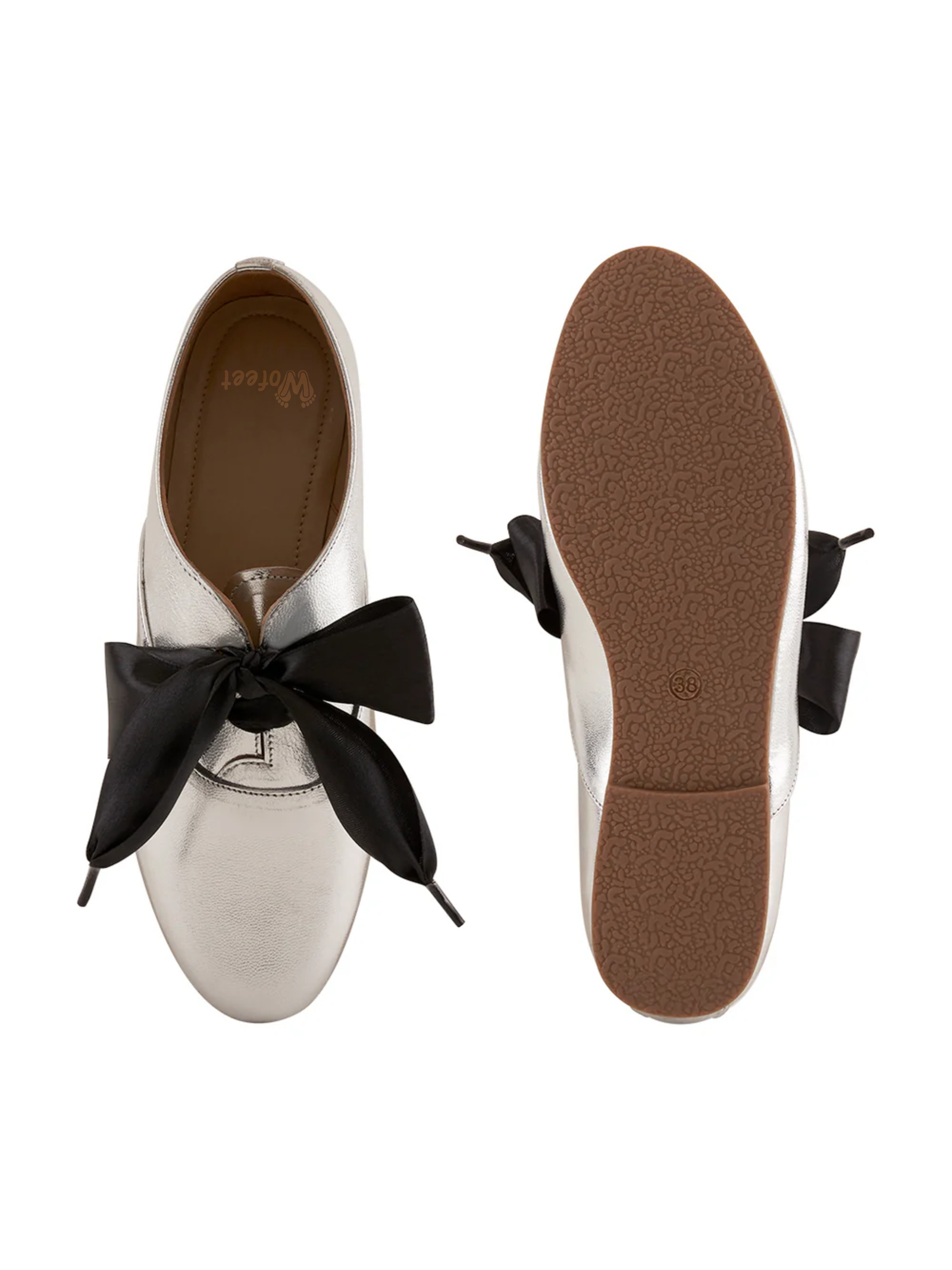 Freya Silver Derby Shoes With Bow Laces For Women - Image 3